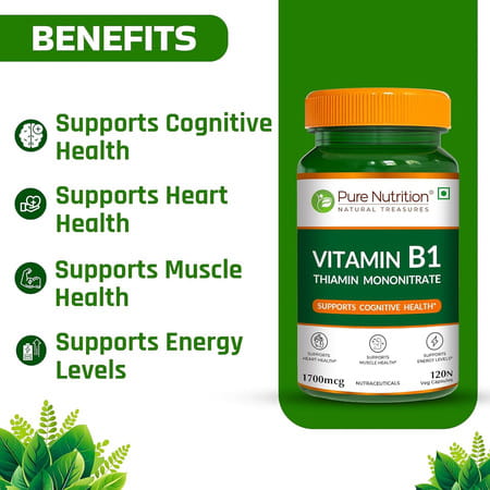 Pure Nutrition Vitamin B1 (Thiamine Mononitrate) 1700 Mcg - 120 Veg Capsules