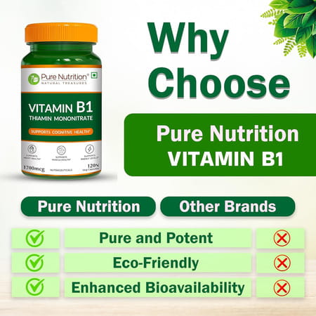 Pure Nutrition Vitamin B1 (Thiamine Mononitrate) 1700 Mcg - 120 Veg Capsules