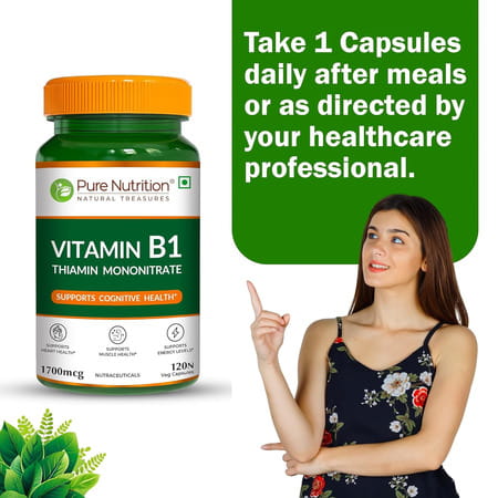 Pure Nutrition Vitamin B1 (Thiamine Mononitrate) 1700 Mcg - 120 Veg Capsules