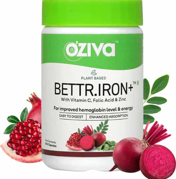 Oziva Bettr.iron+ 60 Capsules | For Improved Hemoglobin Certified Vegan