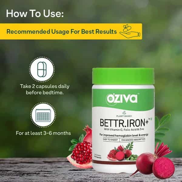 Oziva Bettr.iron+ 60 Capsules | For Improved Hemoglobin Certified Vegan