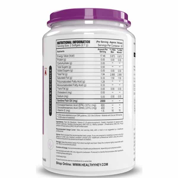 Healthyhey Sardine Fish Oil | Omega 3 For Women And Men 60 Softgel Capsules