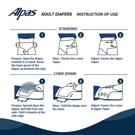 Alpas Adult Diaper Tape Style Waist Size 71-112 Cm ( 28 - 44 Incs ) Medium-10