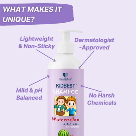 Healthbest Kidbest Hair Shampoo For Kids|Dry Damaged To Normal Hair|Tear Paraben Sls Free (500ml)