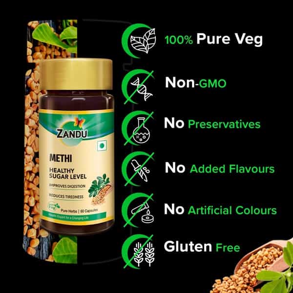 Zandu Methi Ayurvedic Veg Capsules Bottle Of 60