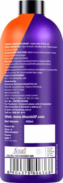 Musclexp Liquid L-Carnitine 1500 Metabolic Energizer No Added Sugar Orange Flavor - 450Ml X 2