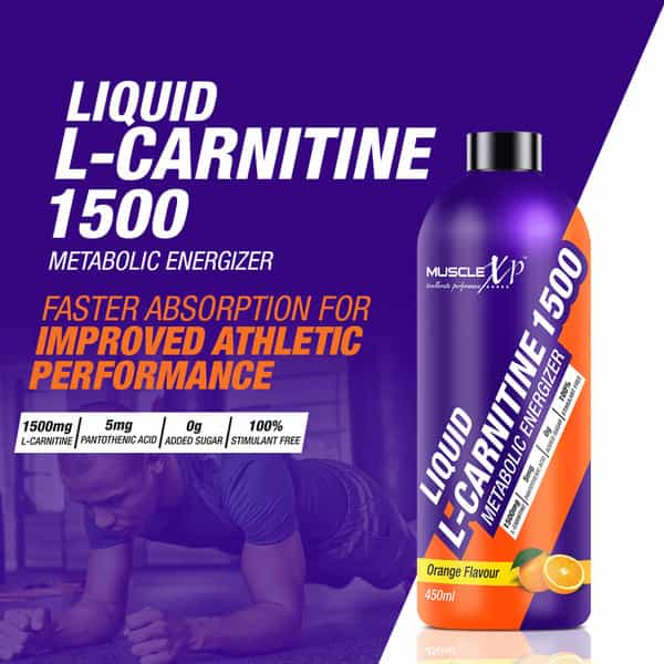 Musclexp Liquid L-Carnitine 1500 Metabolic Energizer No Added Sugar Orange Flavor - 450Ml X 2