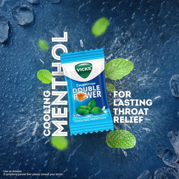 Vicks Cough Drops Double Power Throat Irritation Relief Cooling Menthol Pouch Of 25 Lozenges