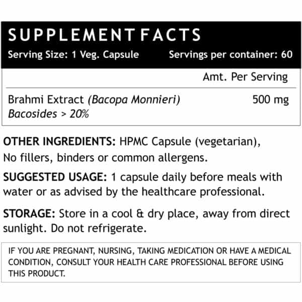 Inlife Brahmi/Bacopa Monnieri Extract Tablet Supplement 500 Mg 60 Vegetarian Capsules