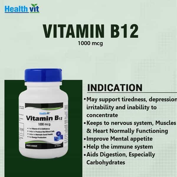 Healthvit Vitamin B12 Methylcobalmin 1000Mcg - 60 Tablets