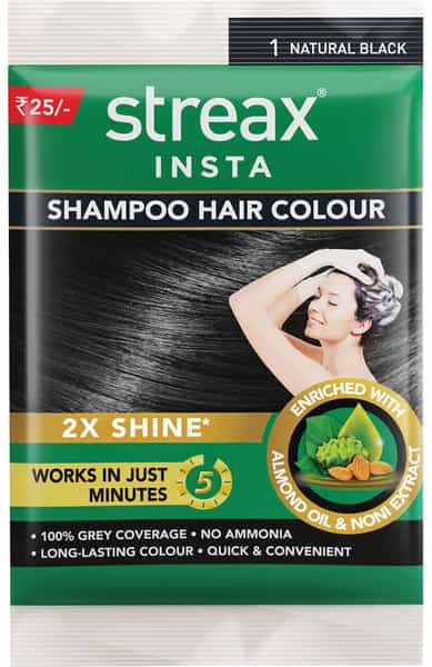 Streax Insta Shampoo Hair Colour - Natural Black 18Ml
