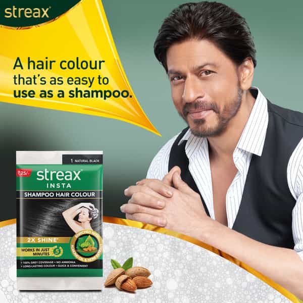 Streax Insta Shampoo Hair Colour - Natural Black 18Ml