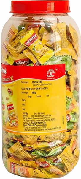 Dabur Honitus Cough Drops Mix Jumbo Pack | Lemon Tulsi And Ginger - 300N (2.8G)+15N Drops Free