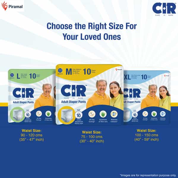 Cir Diaper | Adult Diaper| Medium | Premium Pant Style | Waist (30- 40) | Pack Of 1 (10 Units)