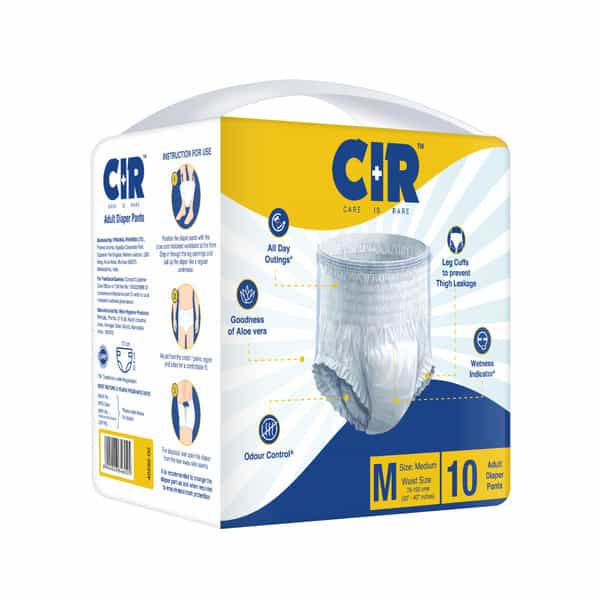 Cir Diaper | Adult Diaper| Medium | Premium Pant Style | Waist (30- 40) | Pack Of 1 (10 Units)