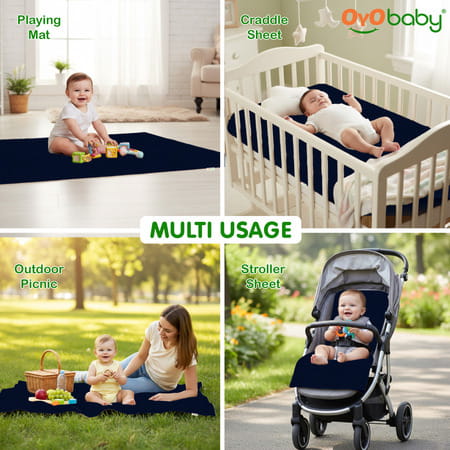 Oyo Baby Waterproof Bed Protector Baby Dry Sheet Small Dark Blue (50 Cm X 70 Cm)