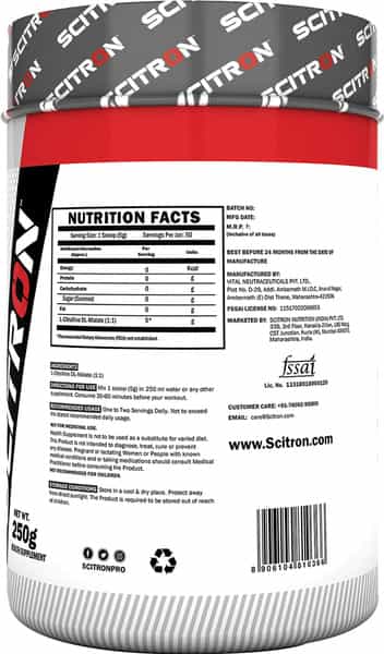 Scitron Citrulline Malate (50 Servings, 5G Citrulline Malate, 0 Fillers, No Added Sweetner) - 250G