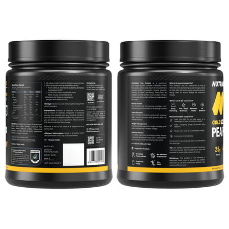 Nutrabay Gold Pea Protein Powder | 25G Protein | 4.6G Bcaa | 5G Fiber | Cold Coffee Flavour - 500Gm