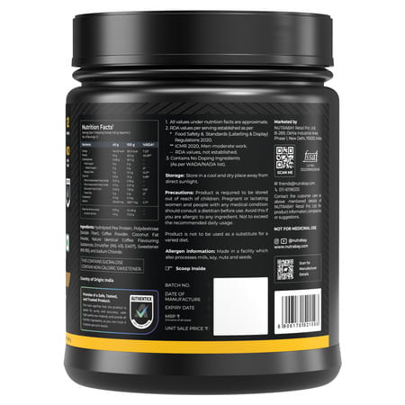 Nutrabay Gold Pea Protein Powder | 25G Protein | 4.6G Bcaa | 5G Fiber | Cold Coffee Flavour - 500Gm