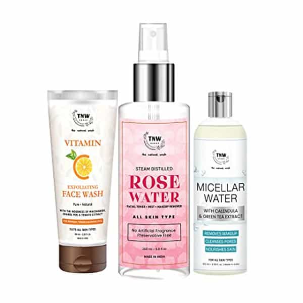 Tnw The Natural Wash Skincare Combo With Micellar Water, Steam Distilled Rose Water & Vitamin C Exfo