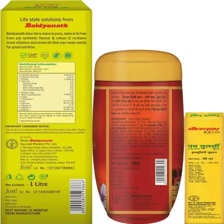 Vansaar Healthy Gift Pack - Aloe Vera Juice Kesari Kalp Royal Chyawanprash & Panch Tulsi Drops