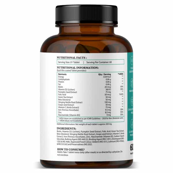 Nirvasa Hair Vitals Dht Blocker With Biotin | Hair Vitamins Tablets For Men & Women (60 Tablets)