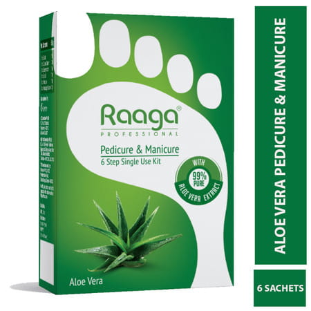 Raaga Professional Pedicure & Manicure 6 Step Single Use Kit | Aloe Vera | 6 Sachets (63 G)