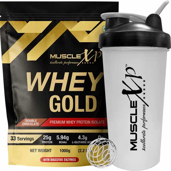Musclexp Whey Gold Protein - Digestive Enzymes Double Chocolate 1Kg (Pouch) + Shaker