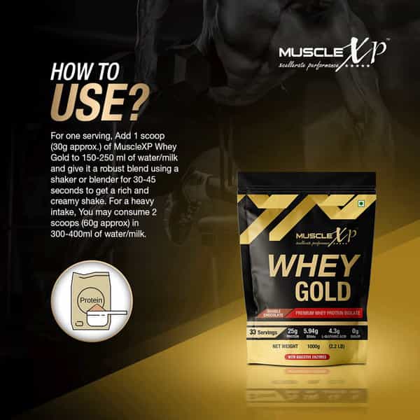 Musclexp Whey Gold Protein - Digestive Enzymes Double Chocolate 1Kg (Pouch) + Shaker