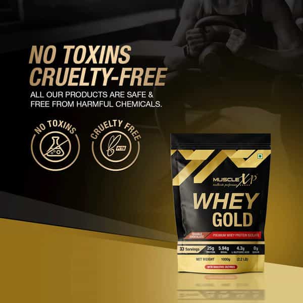 Musclexp Whey Gold Protein - Digestive Enzymes Double Chocolate 1Kg (Pouch) + Shaker