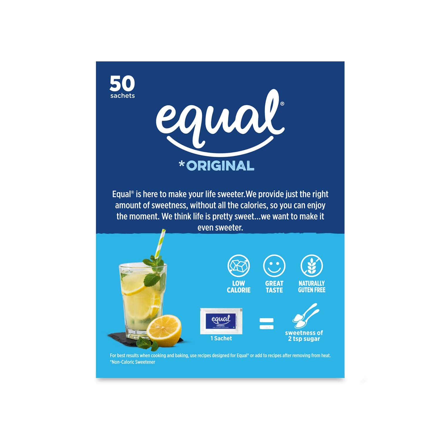 Buy EQUAL ORIGINAL LOW CALORIE SWEETENER, SUGAR FREE, LOW CALORIES, SUGAR CONTROL, 50 SACHET