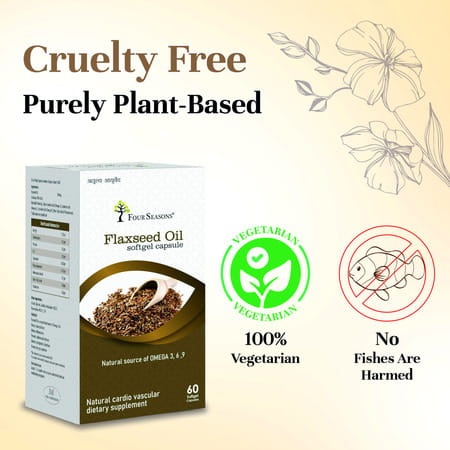 Four Seasons Flax Seed Oil Softgel Capsule - 60 | Omega 369 | Helps Skin | Heart & Brain Health