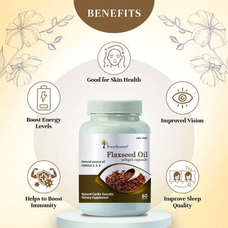 Four Seasons Flax Seed Oil Softgel Capsule - 60 | Omega 369 | Helps Skin | Heart & Brain Health