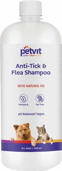 Petvit Anti-Tick Flea Larvae Lice Mosquitoes Shampoo With Vitamin E For All Breed Dog/Cat -1000 Ml