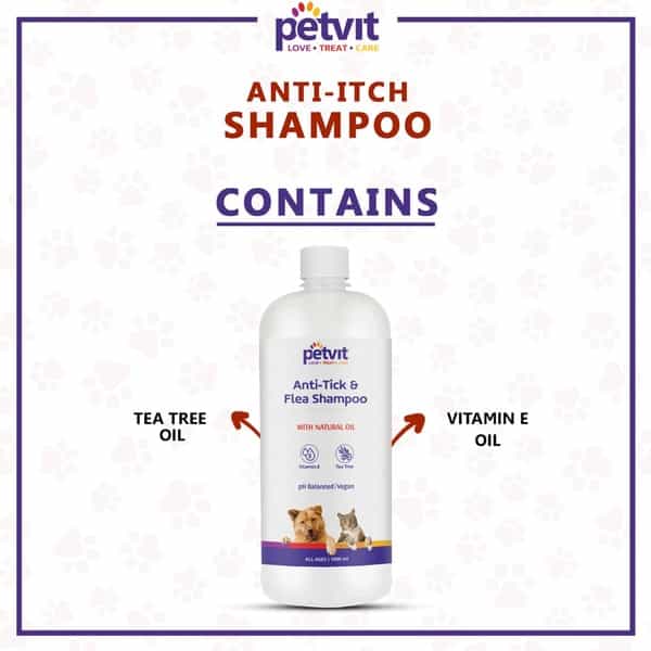 Petvit Anti-Tick Flea Larvae Lice Mosquitoes Shampoo With Vitamin E For All Breed Dog/Cat -1000 Ml