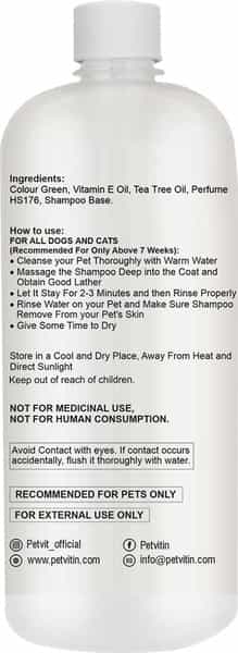 Petvit Anti-Tick Flea Larvae Lice Mosquitoes Shampoo With Vitamin E For All Breed Dog/Cat -1000 Ml
