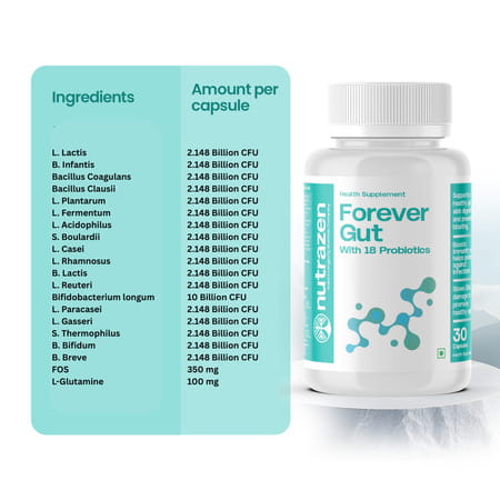 Nutrazen Nutrazen Forever Gut Probiotic For Digestive Health 30 Capsules For Adults - 30n