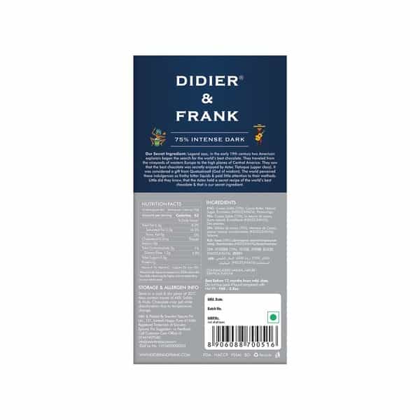 Didier & Frank Intense 75% Dark Chocolate 100G