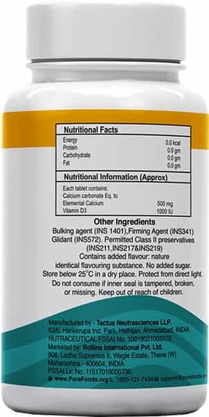 Purefoods Calcium + D3 500Mg - 60 Tablets