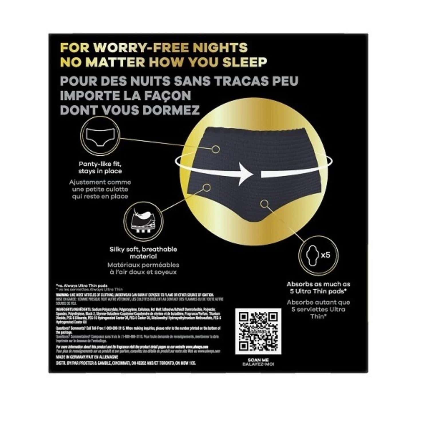 Always Zzzs Overnight Disposable Period Underwear S/M| Black Leakproof| 7n Pack Of 2