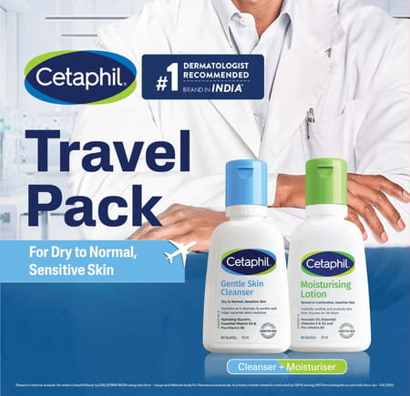 Cetaphil Travel Pack Dry To Normal Sensitive Skin Cleanser & Moisturising Lotion (59ml+59ml) 118ml
