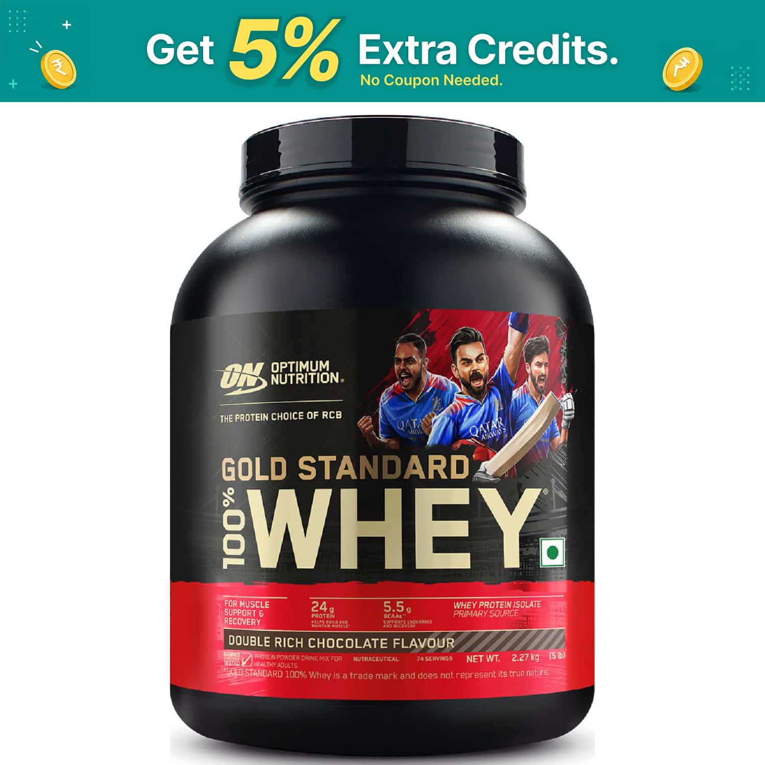 Optimum Nutrition (on) Gold Standard 100% Whey Protein Double Rich Chocolate Flavour 2.27kg Powder