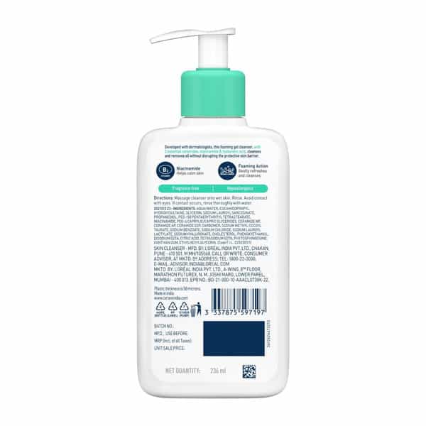 Cerave Foaming Daily Gel Cleanser For Normal To Oily Skin - 236Ml