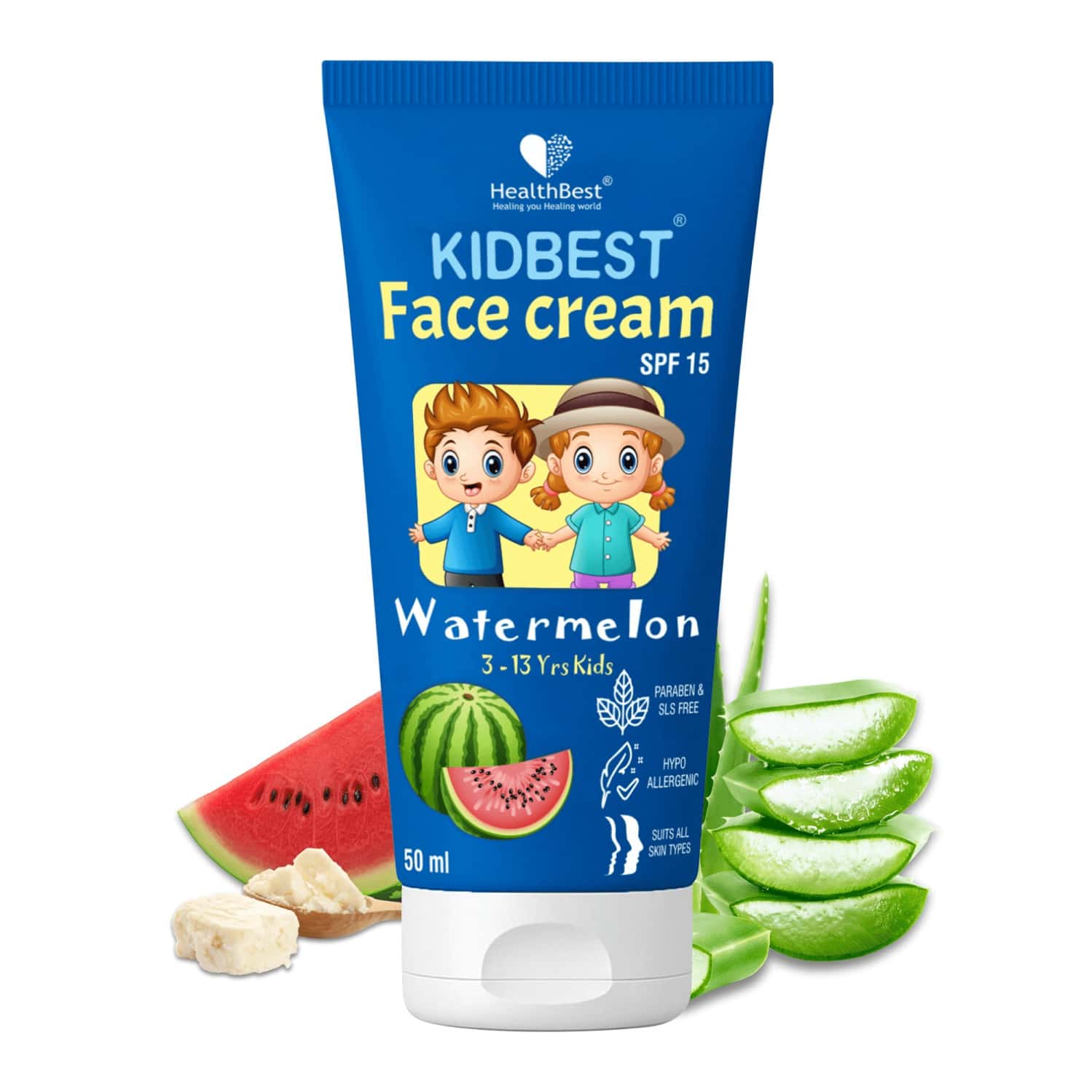 Healthbest Kidbest Face Cream For Kids|spf 15| Sensitive Skin & Unscetened|watermelon Flavor|50ml