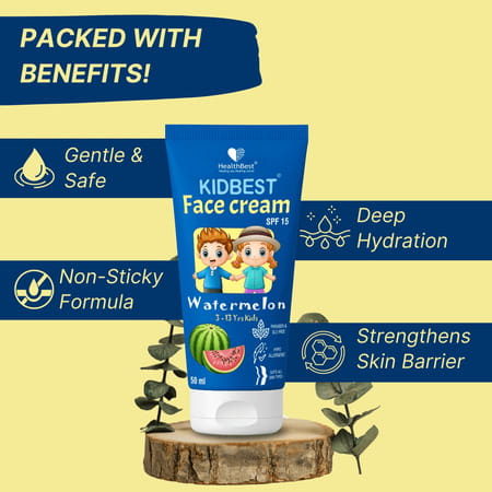 Healthbest Kidbest Face Cream For Kids|Spf 15| Sensitive Skin & Unscetened|Watermelon Flavor|50ml