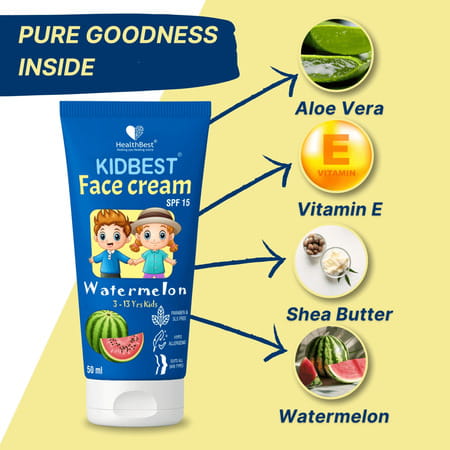 Healthbest Kidbest Face Cream For Kids|Spf 15| Sensitive Skin & Unscetened|Watermelon Flavor|50ml
