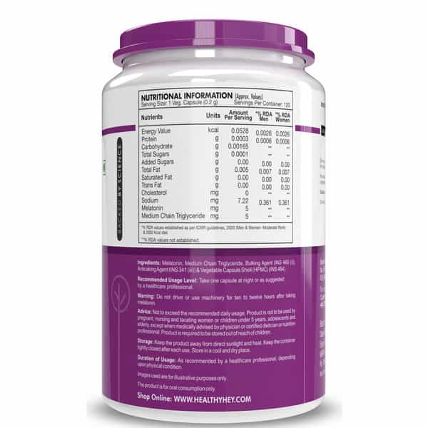 Healthyhey Nutrition Melatonin 5 Mg 120 Vegetable Capsules -Promotes Relaxation