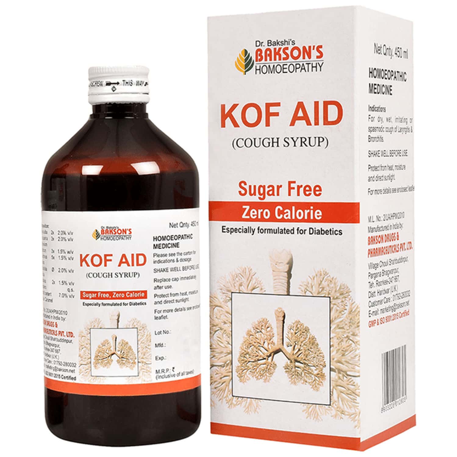 Baksons Homoeopathy Kof Aid Cough Syrup Sugar Free 450 Ml