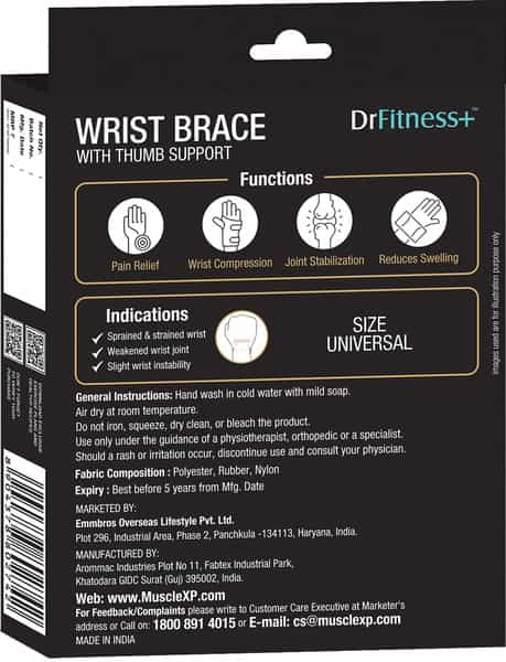 Musclexp Drfitness+ Wrist Brace With Thumb Supportinjury & Wrist Pain Hands & Palms Compression