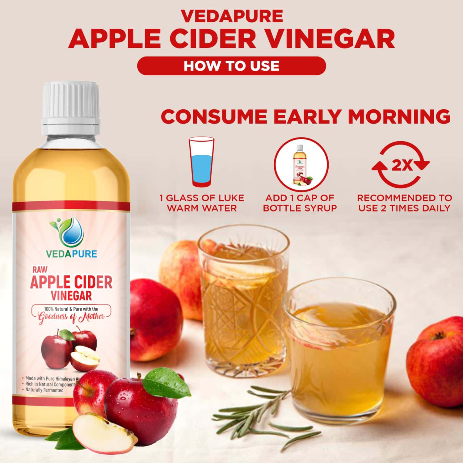 Buy VEDAPURE APPLE CIDER VINEGAR MOTHER OF VINEGAR 500ML Online & Get
